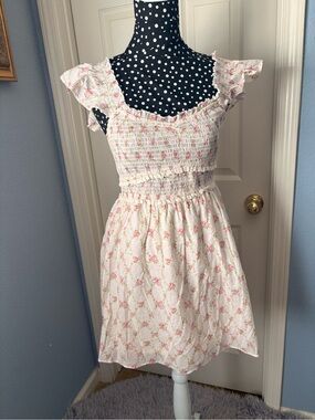 Thirty/Thirty Smocked Floral Sundress in White and Pink